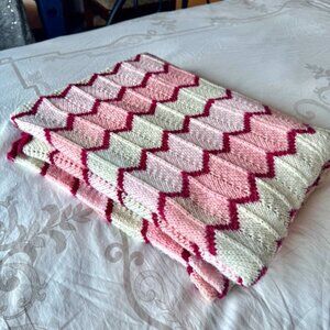 Vintage Pink Chevron Knit Throw Blanket
